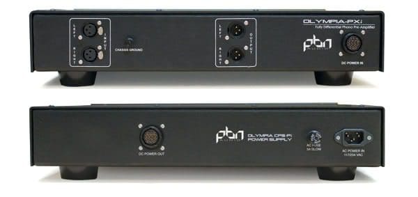 A side by side picture of the back of two different types of audio equipment.