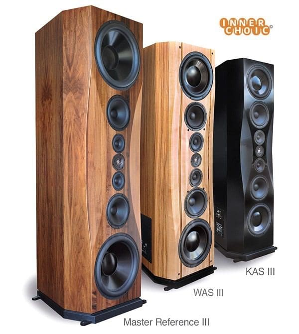 A group of three speakers that are all different sizes.
