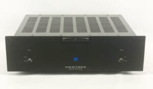 A black box with blue and white buttons