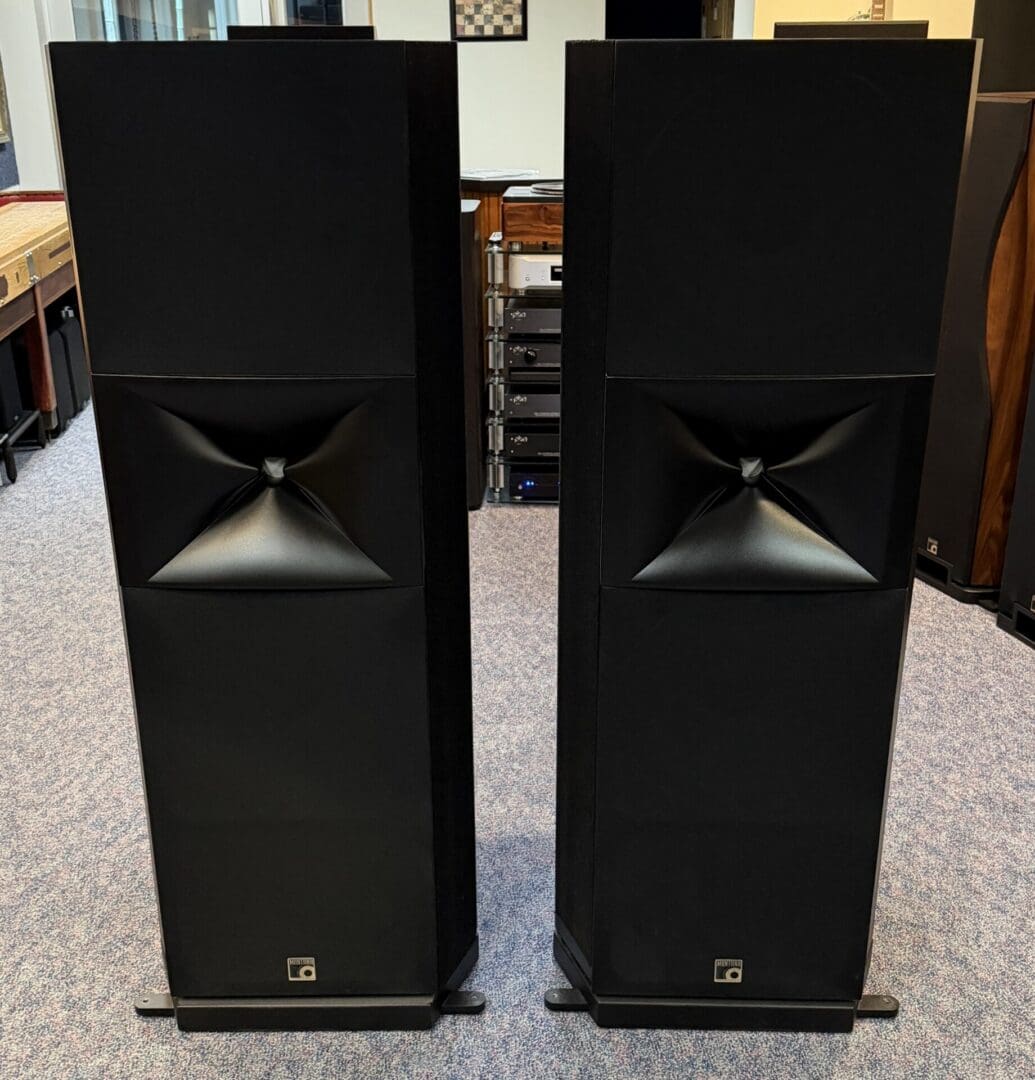 PBN Audio Montana M2!5s Loudspeakers in black ash front with grill.
