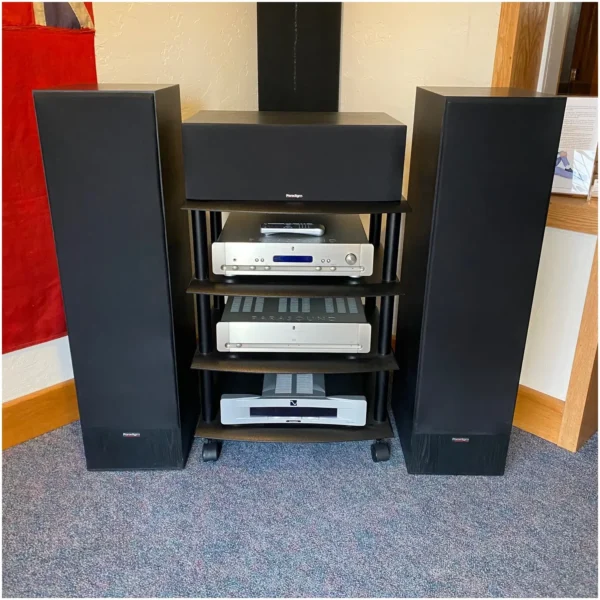 Paradigm 11 SE MK3 main speakers and Studio CC470 v3 center channel speakers with grills